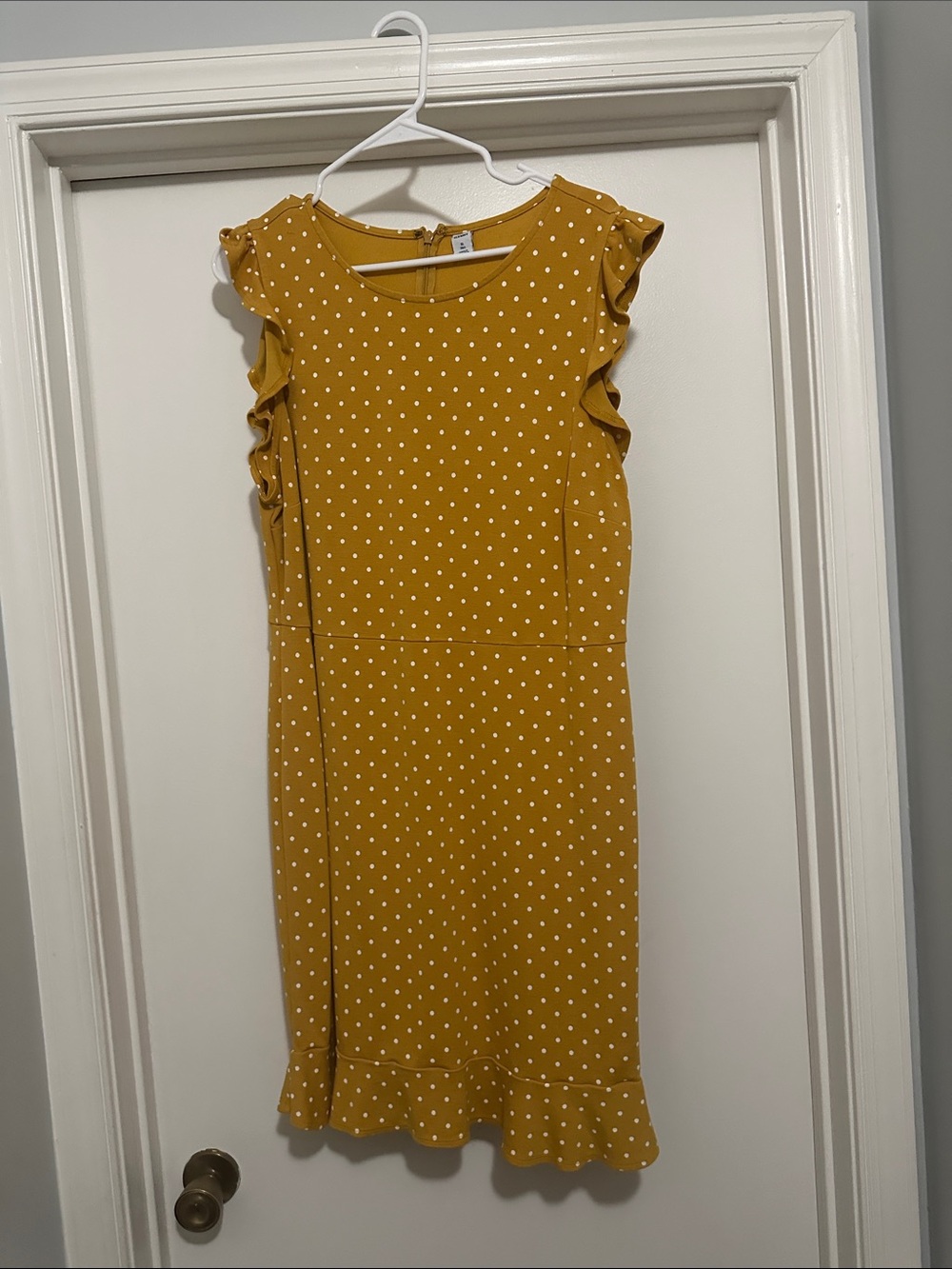 Old Navy Mustard Polka Dot Ruffle Sheath Dress